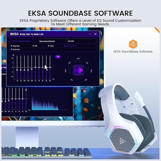 EKSA 2.4GHz Wireless Gaming Headset for PC, PS4, PS5, Gaming Headphones with Noise Cancelling Microphone, 7.1 Surround Sound, 36-Hr Battery Gamer Headset for Computer, Laptop, 3.5mm Wired Headphones