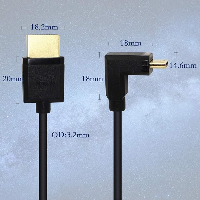 15CM Mini HDMI to HDMI Short Cable, 90 Degree Downward Angle High Speed Mini HDMI Male to HDMI 2.0 Male Adapter Support 4k@60HZ YOUCHENG, for Raspberry Pi, Tablet, Camera Etc (Down)