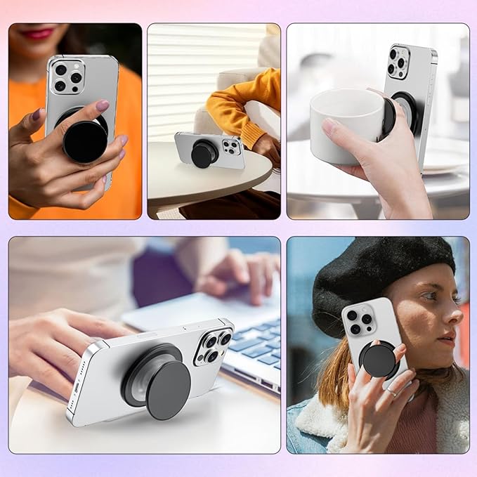 for Magsafe Phone Grip, Magnetic Phone Grip Holder, Magnetic Collapsible Expandible Mobile Phone Grips Stand Holder for iPhone 17 16 15 14 13 12 Series, Transparent Purple