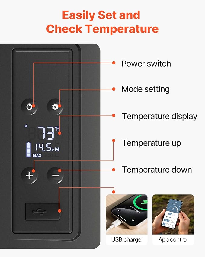 VEVOR 21 Quart(20 Liter), 12 Volt App Control(-4℉~68℉), Electric Compressor Cooler with 12/24v DC & 110-240v AC for Camping, Travel, Outdoor or Home Use, 21QT