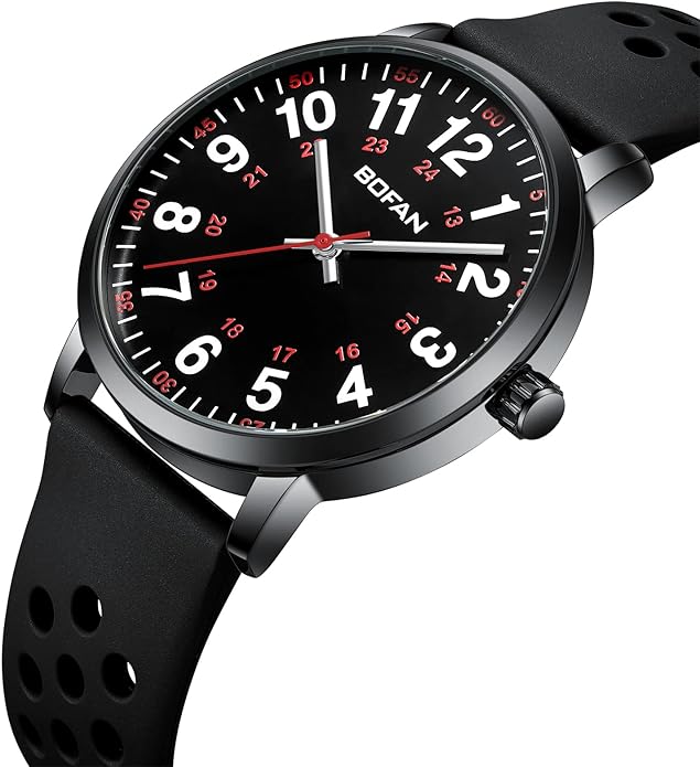 BOFAN Nurse Watch for Medical Professionals,Students,Doctors with Easy to Read Dial,Second Hand and 24 Hour,Soft and Breathable Silicone Band,Water Resistant