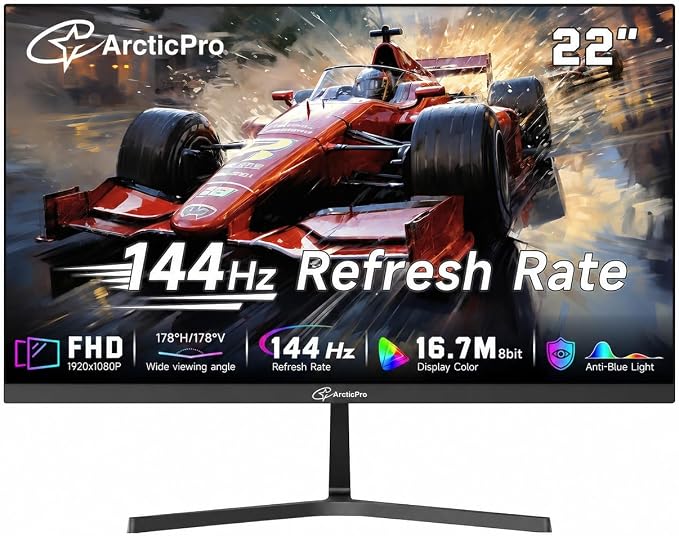 ArcticPro 22 Inch Monitor 144Hz 120Hz, FHD 1080p Gaming Monitor, VESA