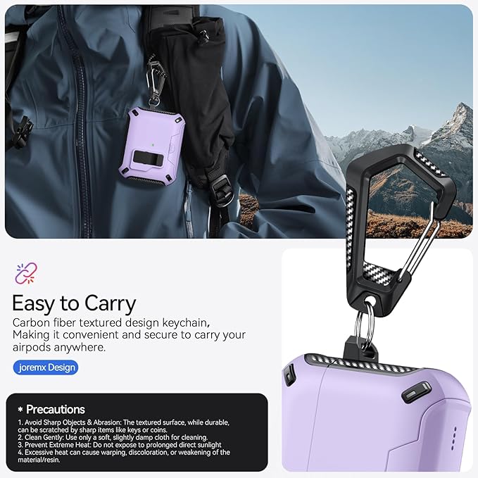 for AirPods Pro 3 Case (2025) with Phone Stand,（with Automatic Snap Switch） Carbon Fiber Design Protection Cover with Cleaning Pen,Purple