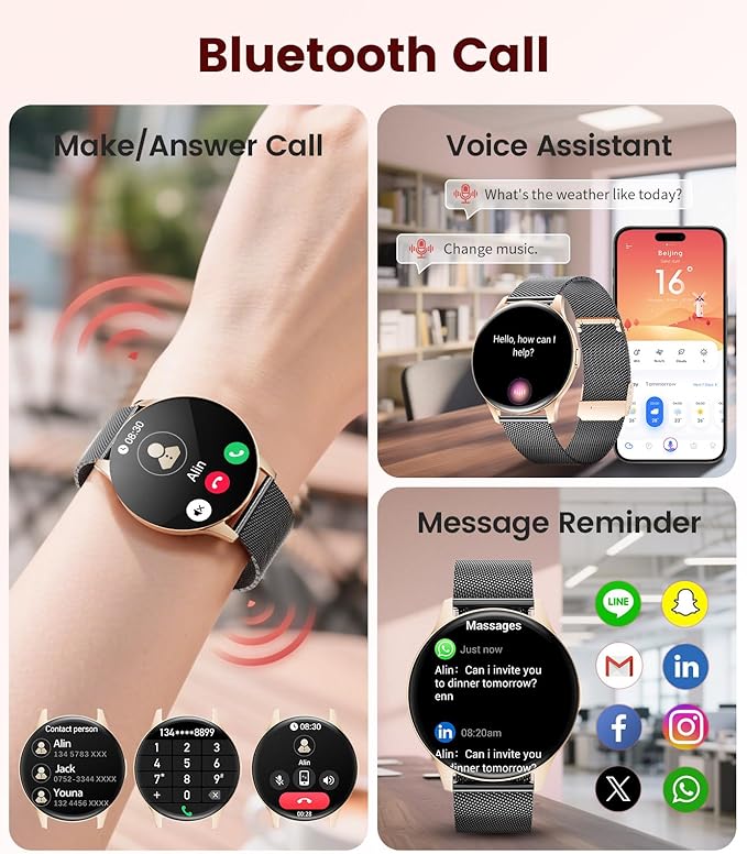 LIGE Smart Watches for Women, Call/Reminders, 1.43" AMOLED Ultra-Thin Activity Trackers with Heart Rate/Sleep/SpO2 Monitor, 100+ Sports Modes Fitness Watch for iOS Android, Mesh Black