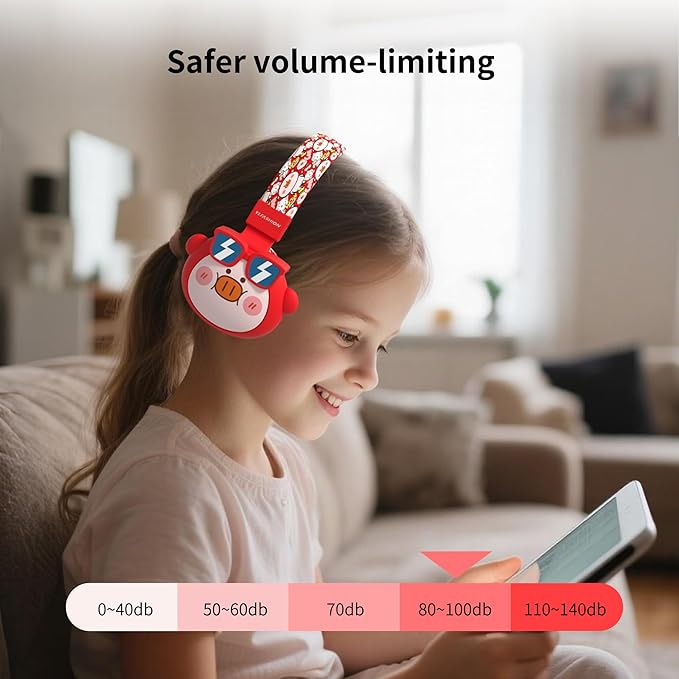 Kids Bluetooth Headphones, 85dB Volume Limit, Ultra-Soft Over-Ear, Built-in Mic, Foldable, Beerus Cartoon Animal Design, Suitable for School & Travel, FM/TF/AUX Supported