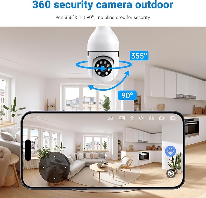 Light Bulb Security Camera, 5G& 2.4GHz WiFi 2K Security Cameras Wireless Outdoor Motion Detection and Alarm,Two-Way Talk,Color Night Vision,Human Detection, Camera Light Bulb Easy to Install