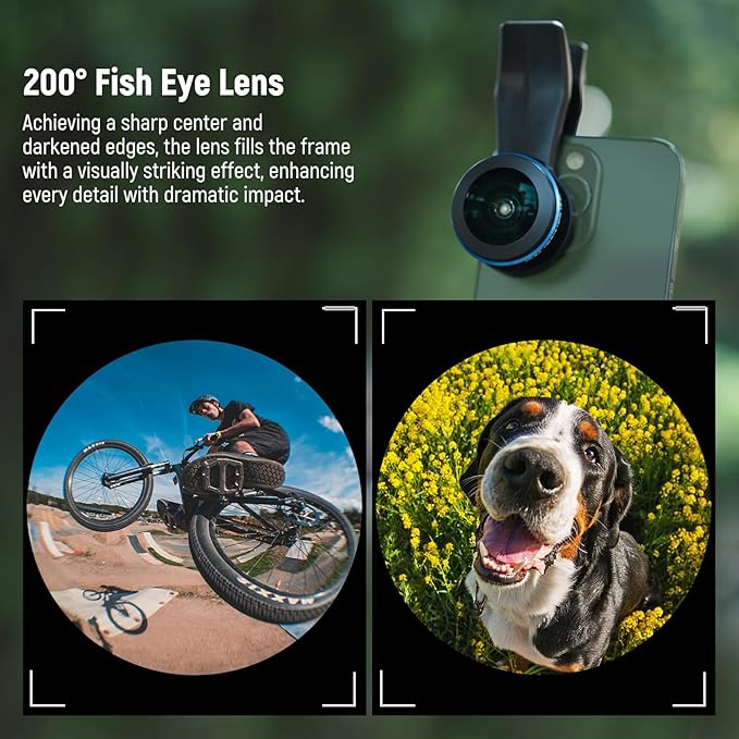 NEEWER 200° Fish Eye VR Lens with 17mm Thread Phone Lens Clip for Panoramic View, Live Streaming, Outdoor Landscape, Architecture, Compatible with iPhone 17 16 Pro Max S25 Ultra