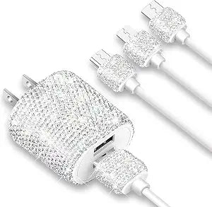 Bling Phone Charger,USB Charger Block,2-Port Plug Adapter,USB Wall Charger - Image 1