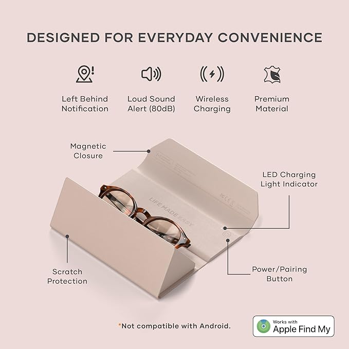 Satechi FindAll Smart Glasses Case with Find My, Foldable & Portable, Wireless Rechargeable, Loud Audible Left-Behind Alerts