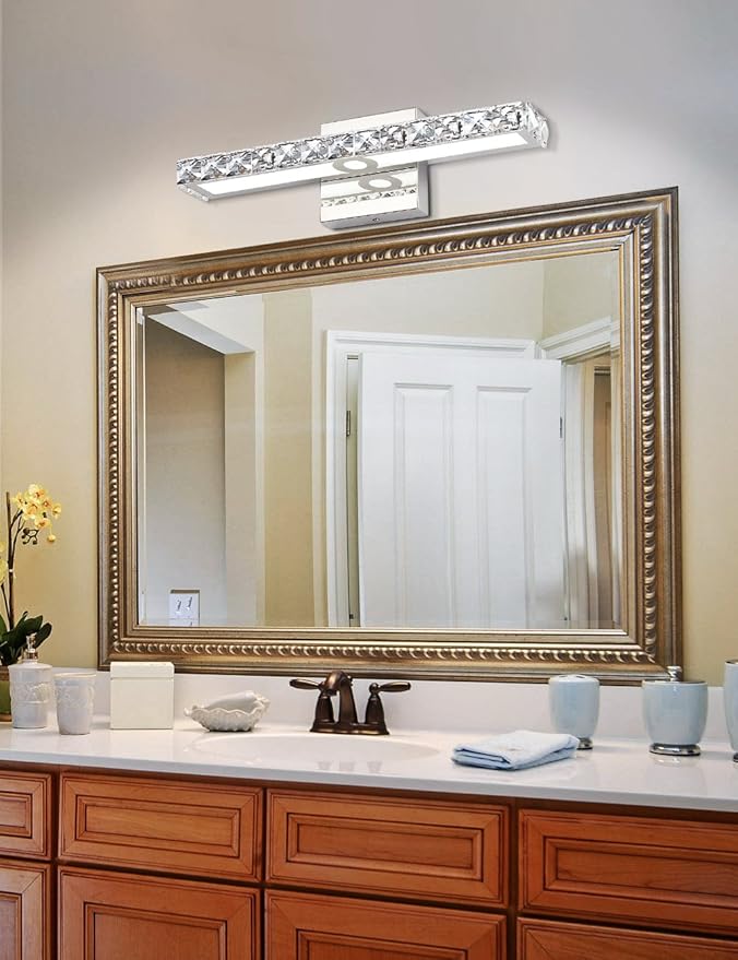 SOLFART Crystal LED Vanity Lights Wall Mirror Vanity Light Fixtures for Bathroom Vanity Bedroom Lighting