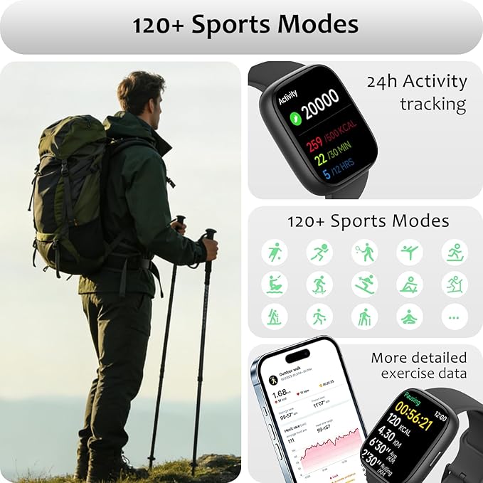 Smart Watch (Answer/Make Call) for iPhone&Android, 1.83" Smartwatches with Sleep Monitor Heart Rate Activity Tracking, IP68 Waterproof, Fitness Tracker 100+Sport, Reloj Inteligente 30 Day+Battery Life