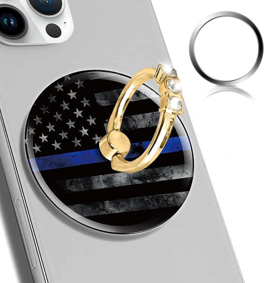 Magnetic Phone Ring Holder Compatible with MagSafe, Cute Phone Grip Stand with 360° Rotation Gold Glitter Finger Ring Kickstand Accessories for Most Phones Black Blue American Flag