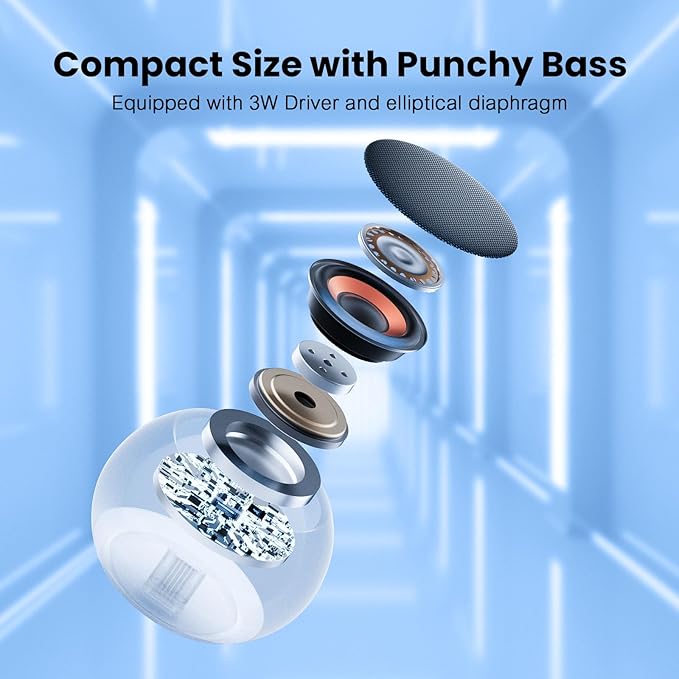 Small Speaker, Portable Bluetooth Speaker with Loud Stereo Sound and Robust Bass, Mini Speaker with Lanyard Easy to Carry, Brief Design, IPX7 Waterproof for Shower, Room, Biking, Hiking, Black