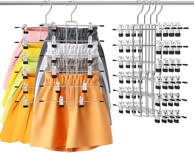 4 Pack Pants & Skirt Hangers Space Saving Hanging Closet Organizer and Storage, Upgrade Skirt Hangers with Clips and 360° Swivel Hook, Closet Storage