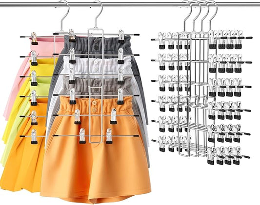 4 Pack Pants & Skirt Hangers Space Saving Hanging Closet Organizer and Storage, Upgrade Skirt Hangers with Clips and 360° Swivel Hook, Closet Storage