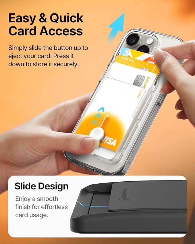 Sinjimoru for MagSafe Pop-Up Wallet, Quick Access Magnetic Card Holder with 3000G Strong Magnet and Anti-Slip Silicone Backing, Compatible with iPhone 12 to 16 Series. M-Button Up Wallet