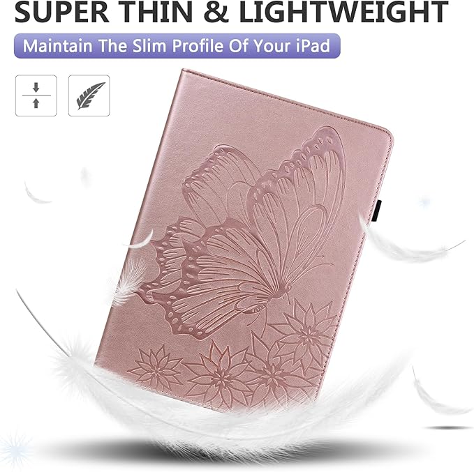 Dteck for Fire Max 11 (13th Generation) Tablet Case 11" 2023, PU Leather Protective Fold Stand Case with Adjustable Viewing Angles, 4 Card Slots, Cute Butterfly Lightweight Slim Folio Case, Rosegold