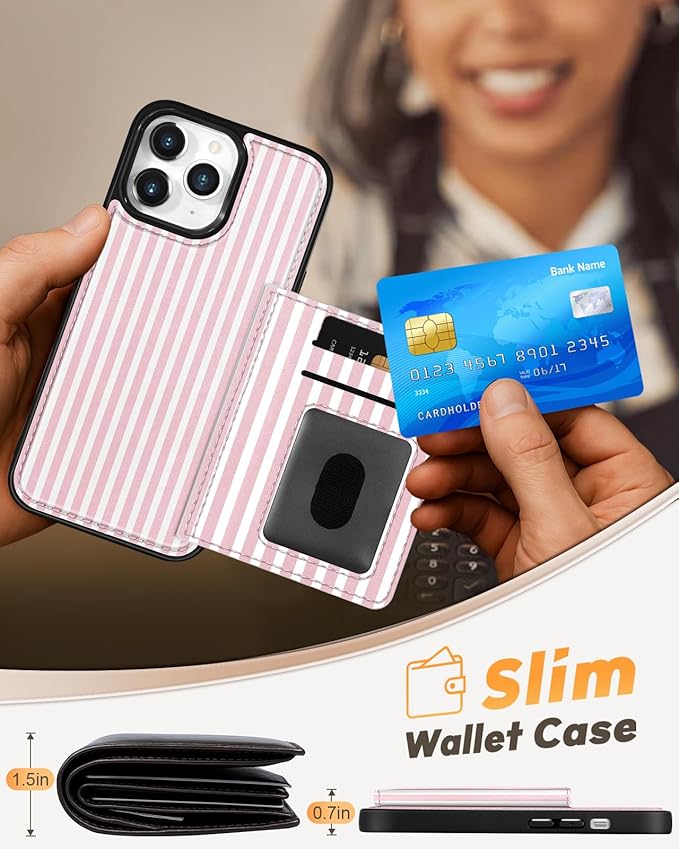 for iPhone 11 Pro Max Case with Wallet - Fits 4 Card Slots, Compatible with MagSafe for Women Aesthetic Durable PU Leather Credit Card Holder Kickstand Phone Cover for Apple 11 Promax, Stripe