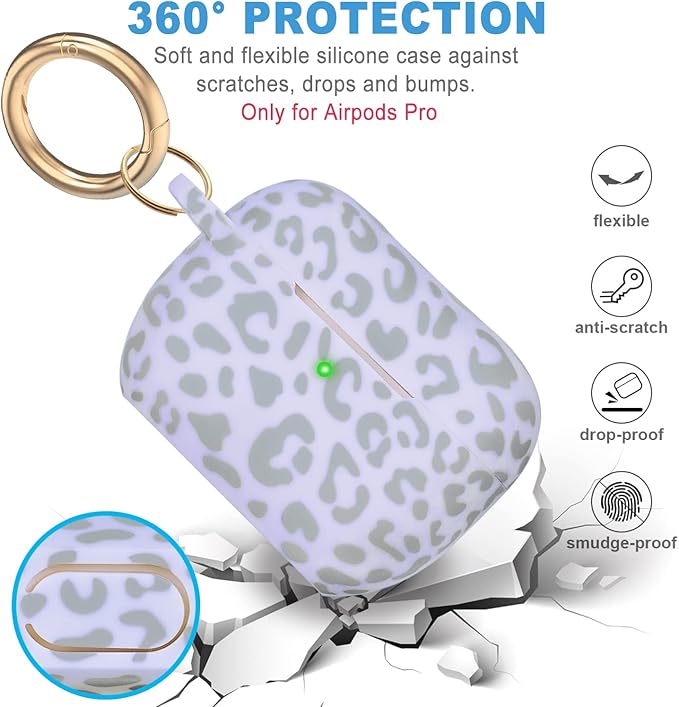 Cheetah Leopard Silicone Compatible with AirPods Pro Case 2019, Gawnock Soft Case Cover Flexible for Print Cover for Women Girls with Keychain - (#Light Purple Leopard)