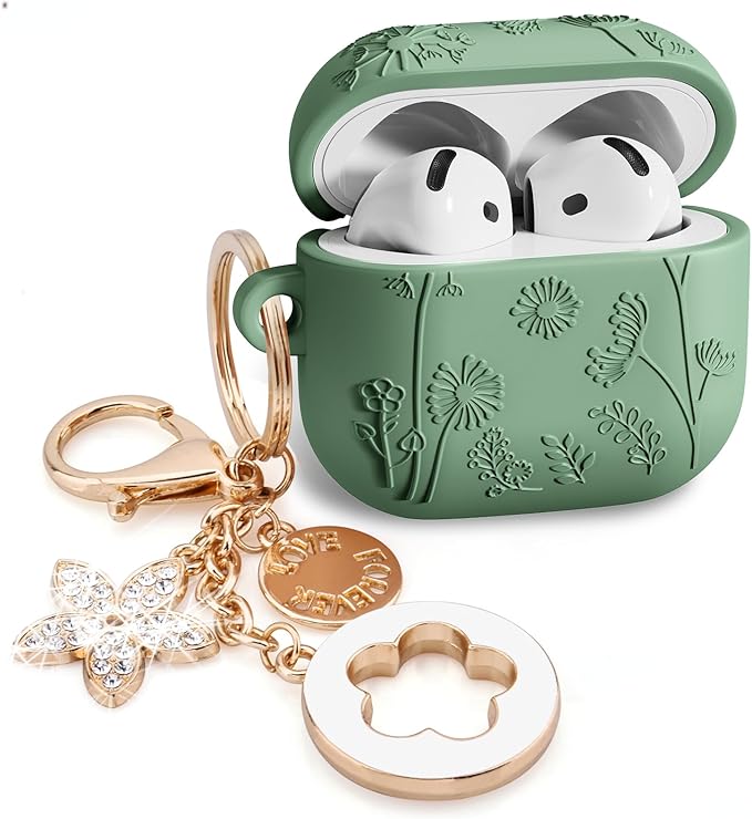 Floral Case for Apple Airpods iPods 4 Case Cover Women-VISOOM 2025 3D Silicone Airpod iPod 4th Generation Protective Cases Cute with Keychain for AirPod Earbuds 4th Gen Wireless Charging Cases
