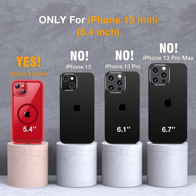 Miracase Magnetic Case for iPhone 13 Mini 5.4 Inch,with MagSafe,Built in Screen Protector,Full Body Protection(Red)