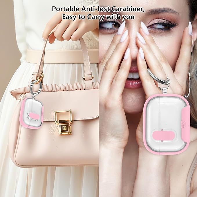 for Airpods Pro 3 Case Clear,Secure Lock for Airpods pro 3rd Generation Case Cover with Phone Stand and Magsafe Function,Auto Pop-up,Hybrid Protection Design with Carabiner&Cleaning Pen-Pink