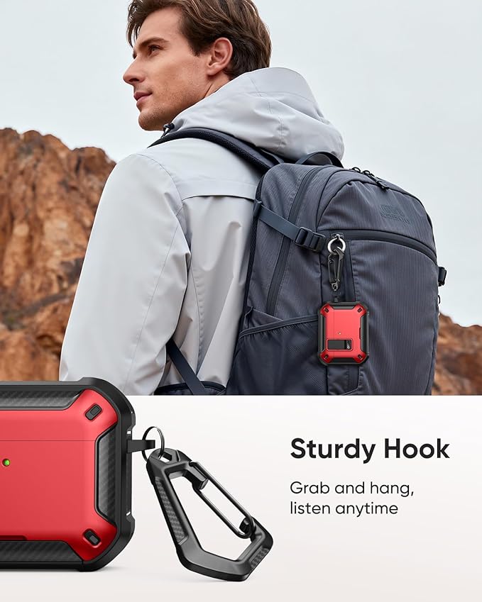 MoKo for AirPods Pro 3 Case with Lock 2025 - Compatible with MagSafe, Phone Stand & Auto Pop-up for AirPods Pro 3rd Generation Case, Military-Grade Protective Cover with Cleaner Kit, Red+Black