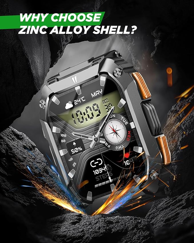 Smart Watches for Men, 1.95'' Fitness Watch: Waterproof Military Smart Watch with 100 Days Battery Life/Call/Flashlight/Sleep/SpO2/Heart Rate Monitor/Step Tracker, Sport Smartwatch for Android iPhone