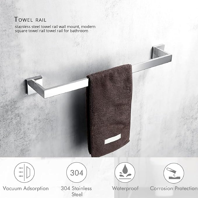 Towel Holder, 304 Stainless Steel Towel Racks for Bathroom, Premium Hand Towel Holder Wall Mounted, Includes Wall Mounting Hardware, Rustproof (40cm)