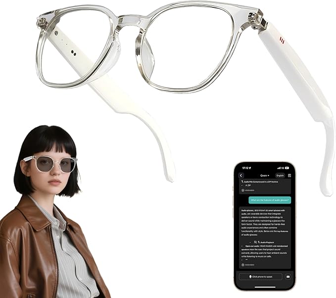 AI Smart Wireless Bluetooth Translation Glasses for Men/Women with Speakers/Bluetooth&140+ Languages Translation Sports/Travel/Drive/Busniess (C1+AI+Color Change Lenses+Transparent)
