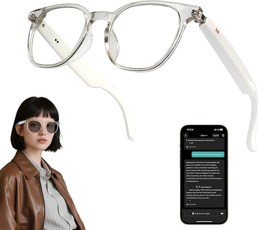 AI Smart Wireless Bluetooth Translation Glasses for Men/Women with Speakers/Bluetooth&140+ Languages Translation Sports/Travel/Drive/Busniess (C1+AI+Color Change Lenses+Transparent)