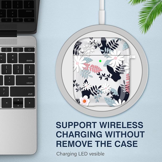 Maxjoy Compatible with AirPods 2nd Generation Case Cover, Cute Flowers Soft Protective for AirPod 1st and 2nd Charging Case, Black Red Leaf