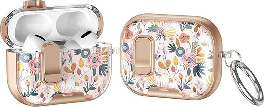 Case Compatible with AirPods Pro 3 2025,Elegant Camellia Pattern Cover for AirPods Pro 3rd Gen with Built-in Phone Stand,One-Click Secure Lock & Metal Hook,Wireless Charging, Gift for Women