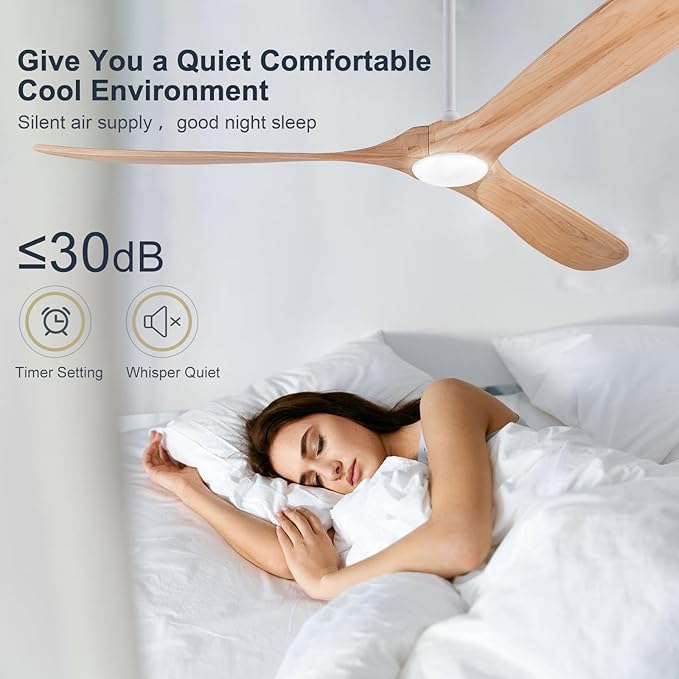 72 Inch Ceiling Fan with Lights and Remote, 3 Wood Fan Blades Ceiling Fan with Quiet Reversible DC Motor Indoor Outdoor for Patios Living Room Bedroom Study