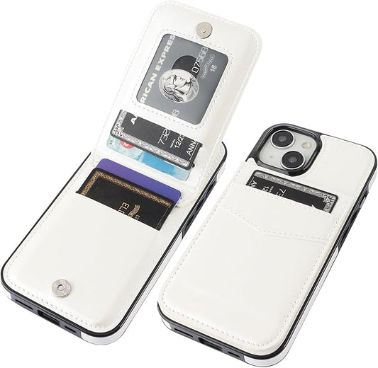 KIHUWEY Compatible with iPhone 15 Case Wallet with Credit Card Holder, Flip Premium Leather Magnetic Clasp Kickstand Heavy Duty Protective Cover for iPhone 15 6.1 Inch (White)