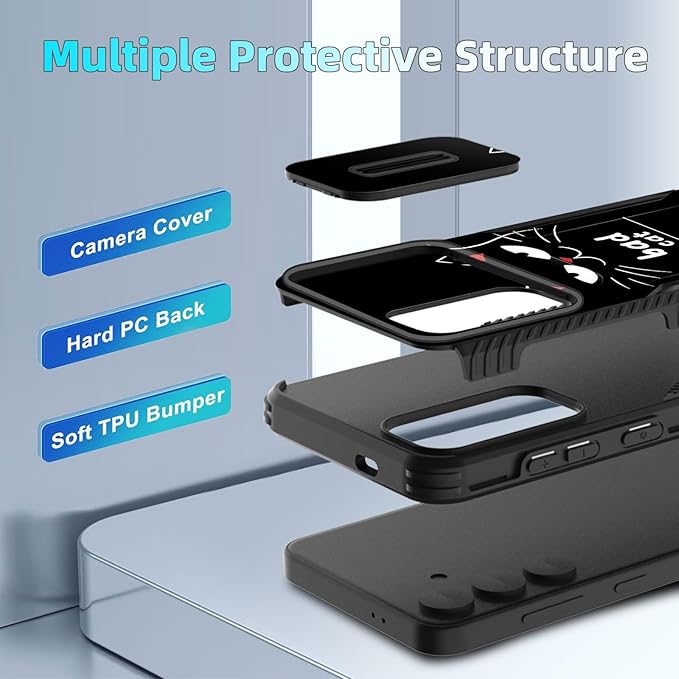for Galaxy S24 FE Case Built in Slide Camera Lens Cover,Heavy Duty Shockproof Protection Dual Layer Case for Samsung Galaxy S24 FE 5G 6.7" 2024,Funny Cat
