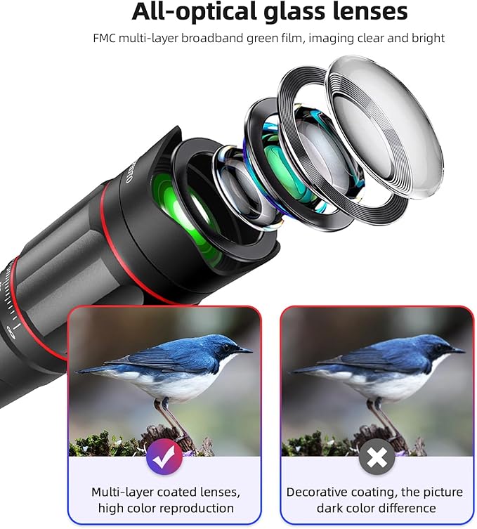 Andoer 25x Macro Telephoto Smartphone Lens Kit with Phone Clip Holder, 25X Telephoto Lens, Black