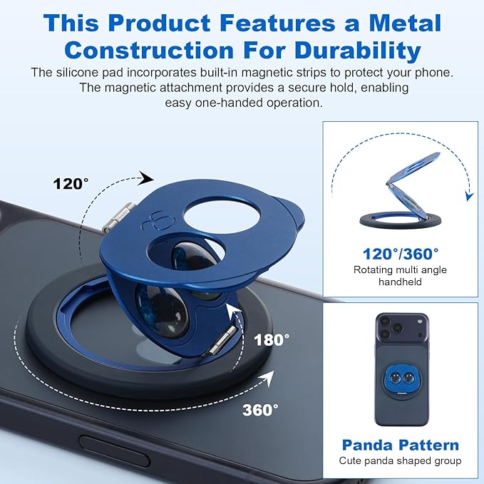 Magnetic Phone Ring for MagSafe Grip with 360° Rotation & Strong Magnet Phone Ring Holder Grip– Universal Compatible with iPhone 17/16/15/14/13 Pro Max Mag Safe Accessories Android