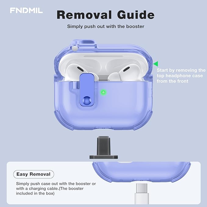 Clear Case for AirPods Pro 2 Case Cover with Lock Safety&Pop Up [Military Shockproof] Anti-Yellow Transparent Wireless Charging for AirPods Pro 2nd/1st Generation Case with Keychain,Clear Blue