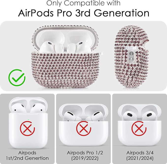 Bling Airpods iPods Pro 3 Case Cover 2025, VISOOM Rhinestone Airpods Pro 3 Cases Cute Glitter Jewelry Airpod iPod Pro3 Cases for Sparkly Apple AirPods iPods Pro 3rd Gen Case with Keychain for Women