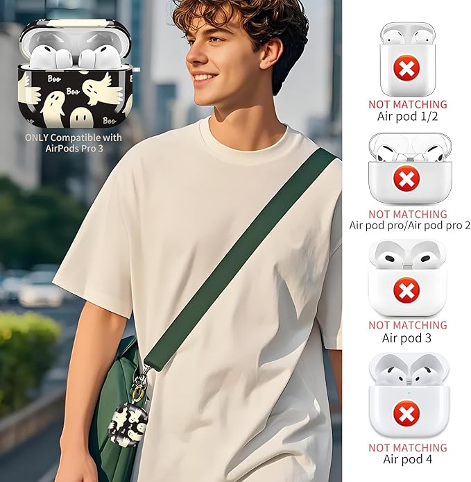 AirPod Pro 3 (2025) Case Cover for Women, Cute Shockproof TPU Protective Case with Gold Round Buckle, Anti-Drop Design Cute Ghost