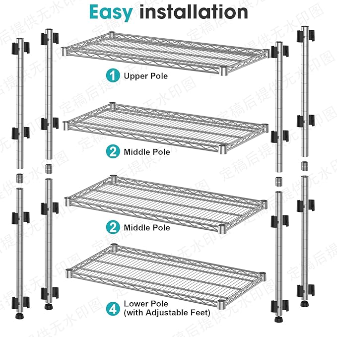 Storage Shelves 4 Tier Wire Shelving Unit Garage Shelves Metal Shelf Organizer Wire Rack Adjustable Metal Shelving Sturdy Heavy-Duty 2200 LBS for Laundry Bathroom Kitchen Closet Pantry Garage Utility