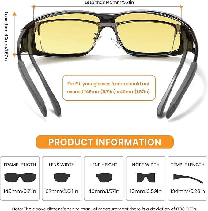 Cyxus Photochromic Day Night Vision Driving Glasses Men Women Fit Over Polarized Wrap-Around Eyeglasses 1304Hi