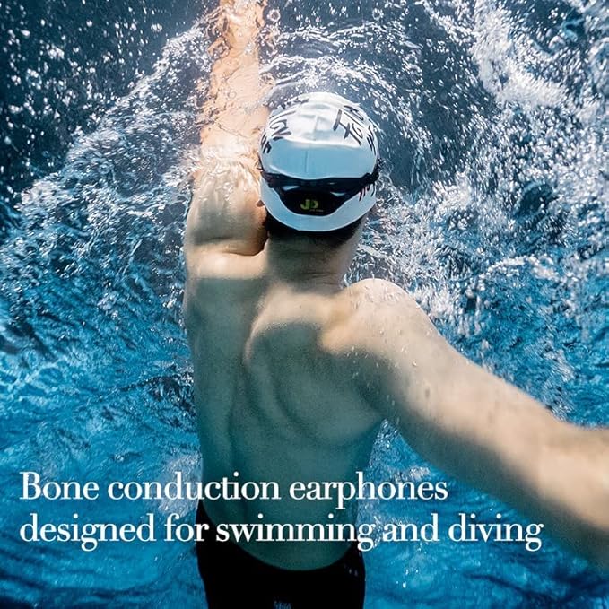 Bone Conduction Headphones, Open Ear Sport Headphones with Headband Waterproof Wireless Earphones with Microphone Innovative Wearing Method for Swimming and Workouts (Black)