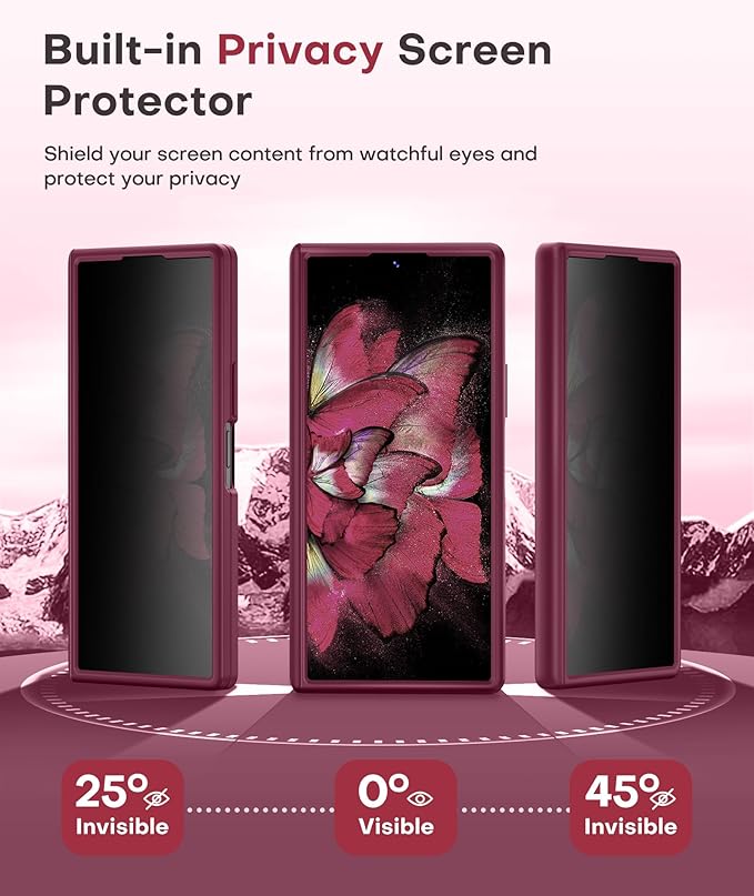 BERFY for Samsung Galaxy Z Fold 7 Case with Privacy Screen Protector, [Compatible with MagSafe][Anti Spy] Built-in Hidden Kickstand, Full-Body Shockproof Slim Phone Case for Z Fold 7, Red