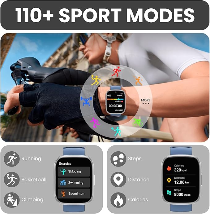 Smart Watch for Men Women (Answer/Make Call), 1.95" Touch Screen Fitness Tracker with Heart Rate/Sleep Monitor, IP68 Waterproof Smartwatch for Android iOS, Fitness Watch with 120+ Sports Modes, Blue