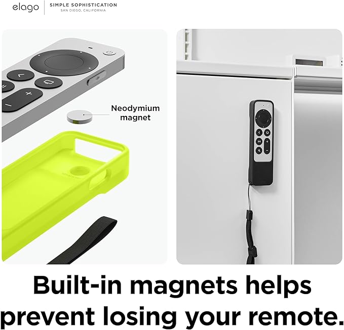 elago R1 Case Compatible with 2022 Apple TV 4K Siri Remote 3rd Gen, Compatible with 2021 Apple TV Siri Remote 2nd Gen- Magnet Technology, Lanyard Included, Full Access to All Functions [Neon Yellow]