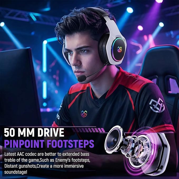 Tatybo Gaming Headset for PS5 Wireless: Gaming Headphones with 2.4GHz Bluetooth 5.3 for PS4, PC, Wireless Gaming Headset with 360°Adjustable ENC Mic for Switch, Phone, Audifonos Inalambricos