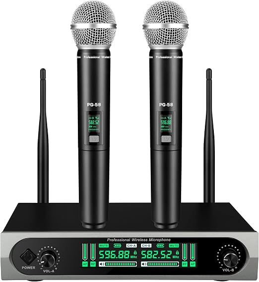Wireless UHF Microphone System,W/2 Handhelds,Auto Scan,2x50 UHF Frequencies,200ft Range,Dynamic Microphone for Singing,Karaoke,Church