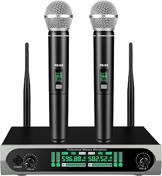 Wireless UHF Microphone System,W/2 Handhelds,Auto Scan,2x50 UHF Frequencies,200ft Range,Dynamic Microphone for Singing,Karaoke,Church